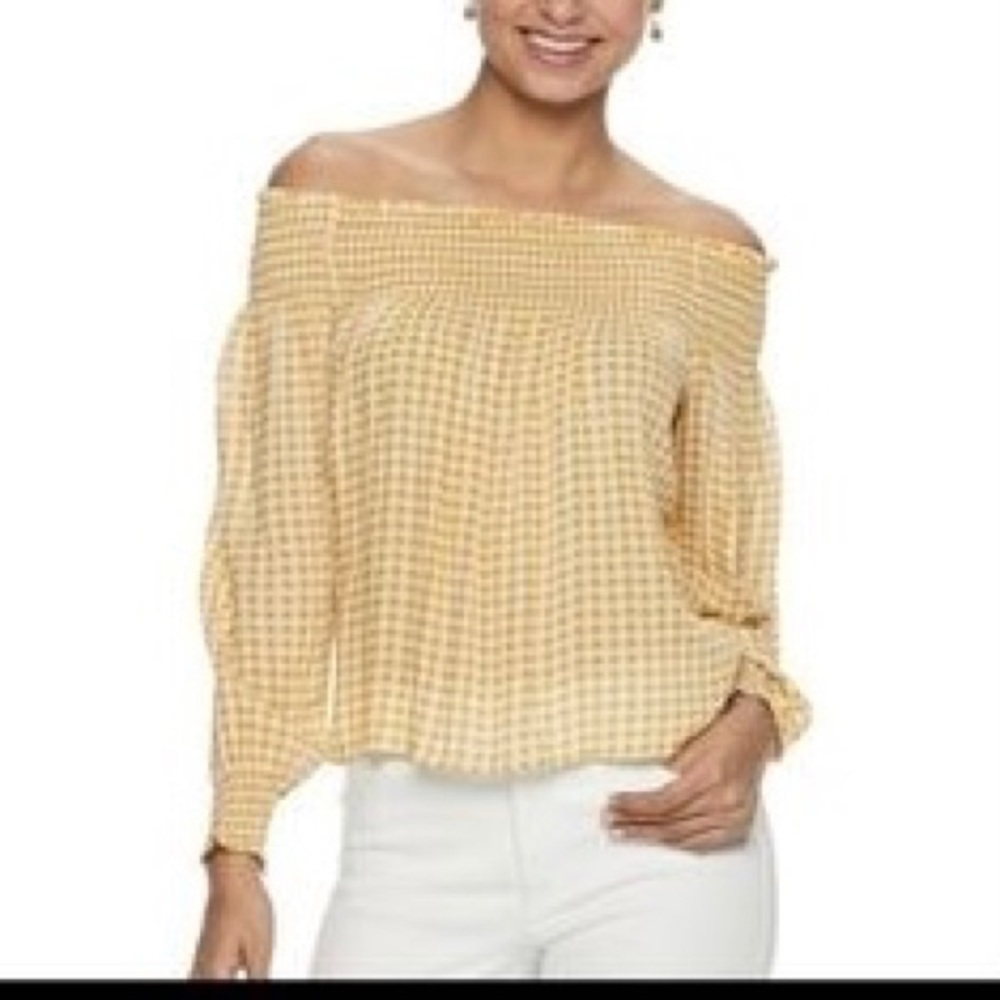 Rewind Yellow Gingham Off Shoulder Blouse
